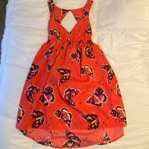 Roxy open back hot pink butterfly details dress